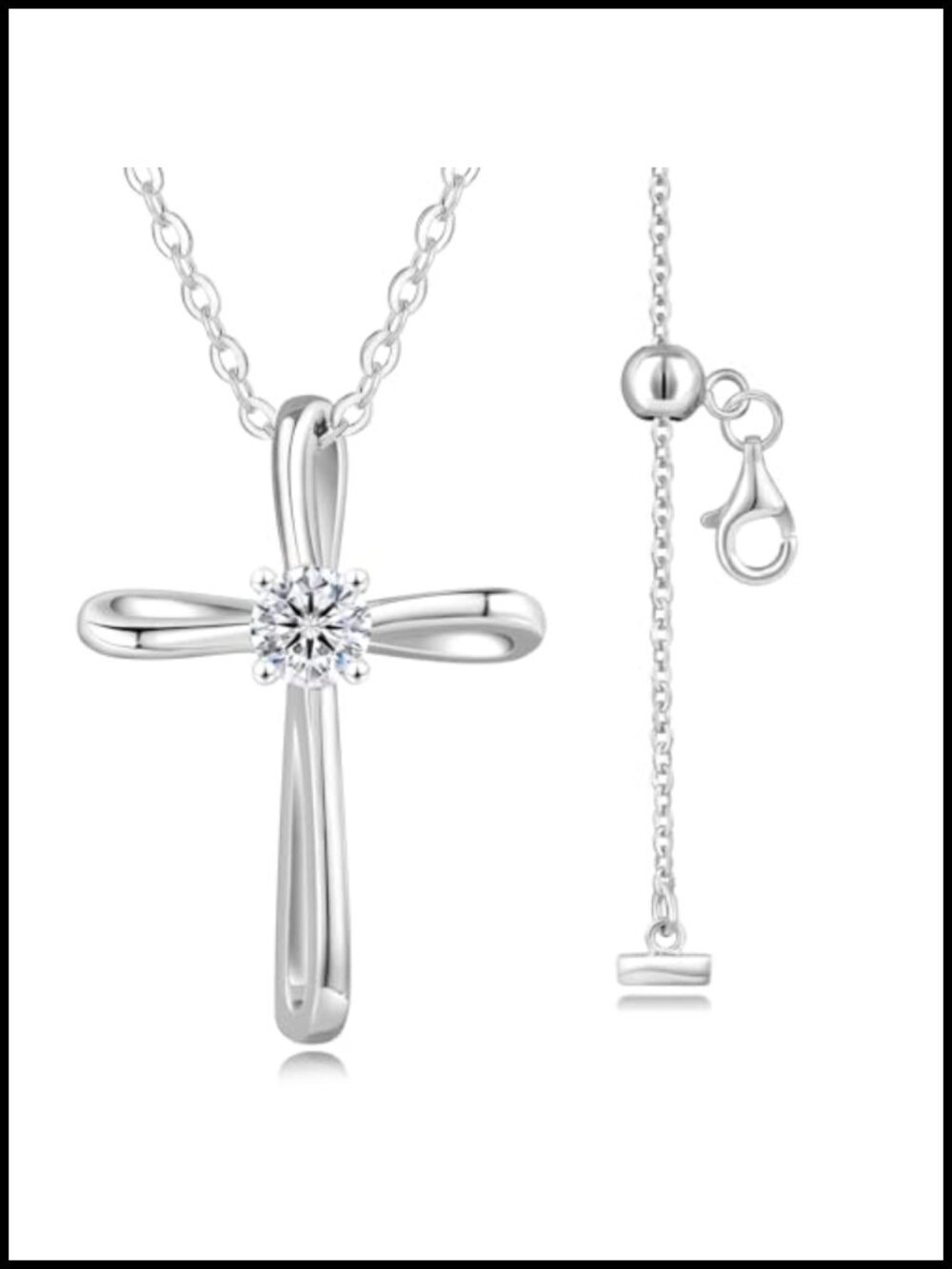 925 Vermeil Sterling Silver Moissanite Cross Necklace Adjustable 20"